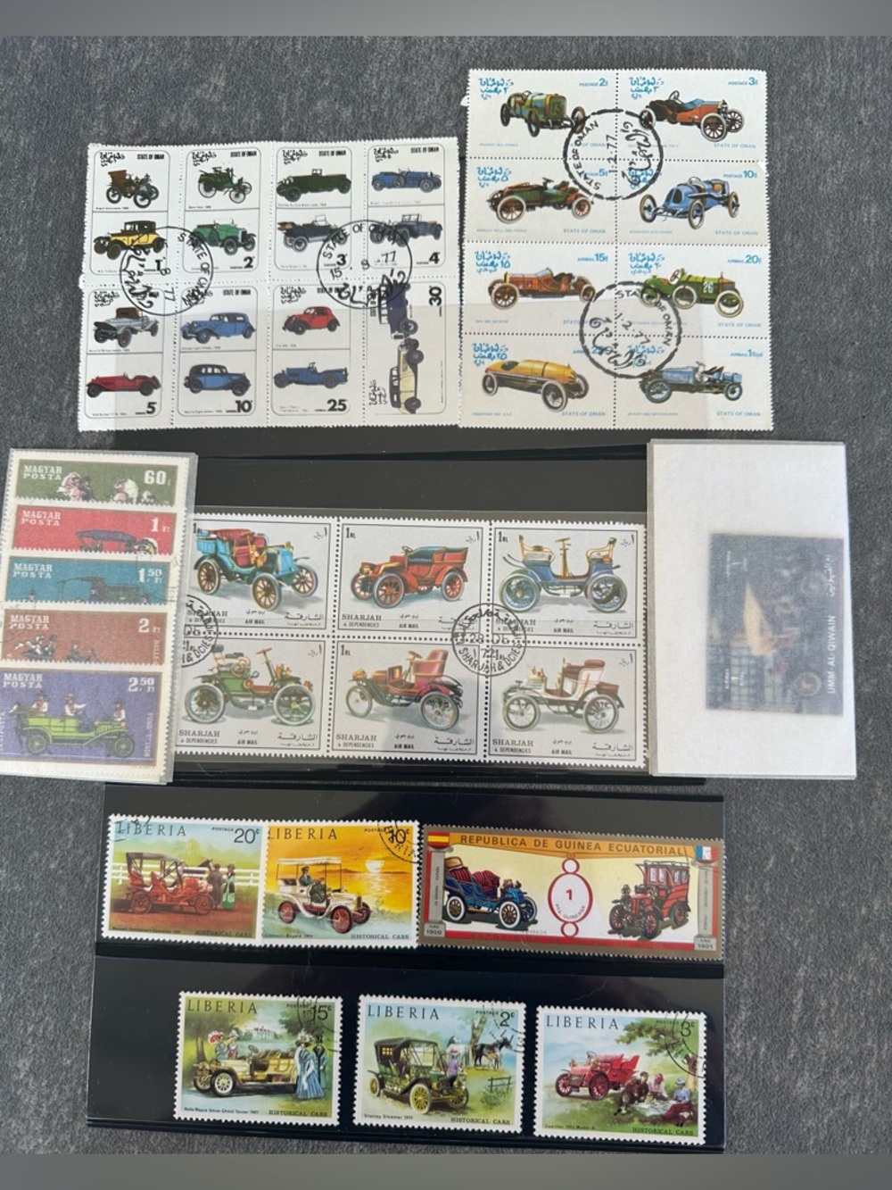 Vintage Automobile Stamp Collection Lot Hungary Oman Liberia 3D Stamp